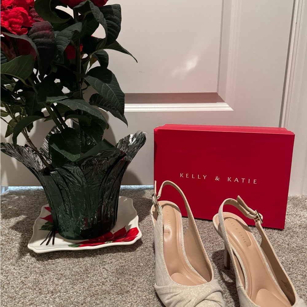 Kelly & Katie Elegant Beige Slingback Heels